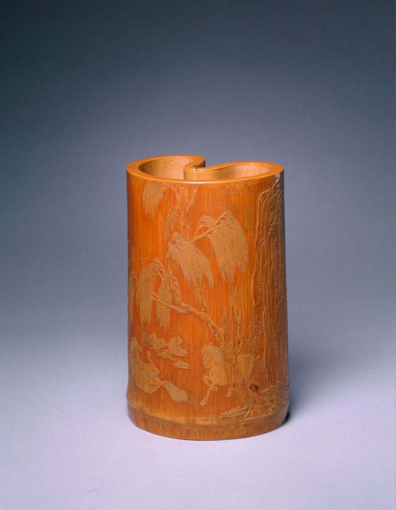 图片[1]-Bamboo carving with green willow shade horse wash pen holder-China Archive